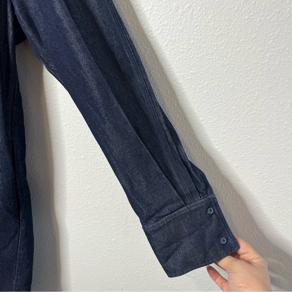COS Dark Indigo Western Long Sleeve Button Down Denim Midi Shirt Dress - Picture 6 of 9